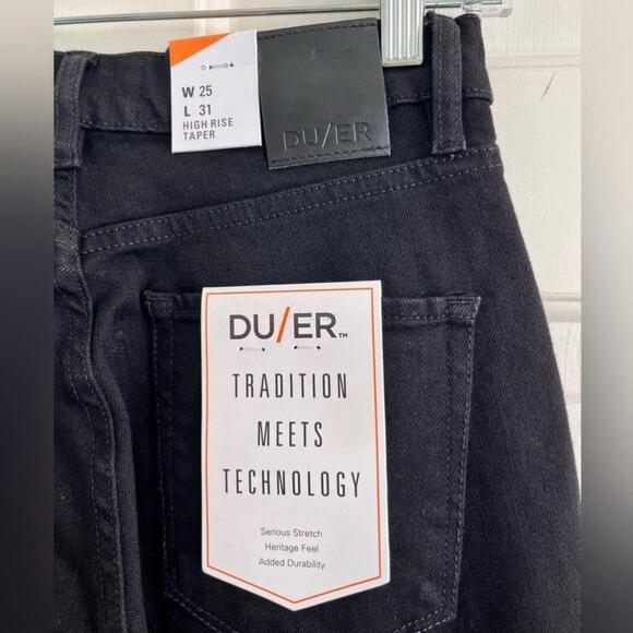 🚓 NWT Du/er Midweight Performance Denim High Rise Taper 90s Jean Black 25W 31L - Picture 9 of 12